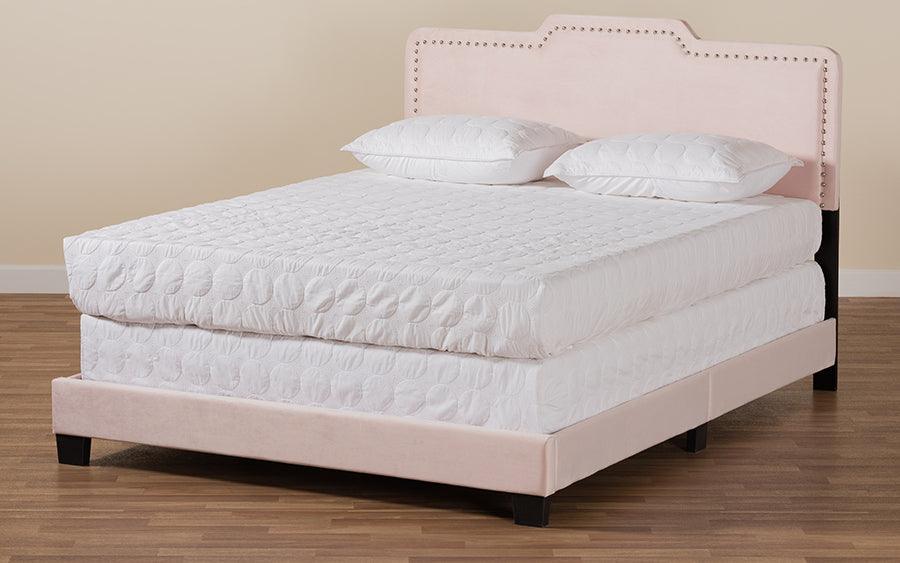 Wholesale Interiors Beds - Benjen Glam Light Pink Velvet Fabric Upholstered Full Size Panel Bed