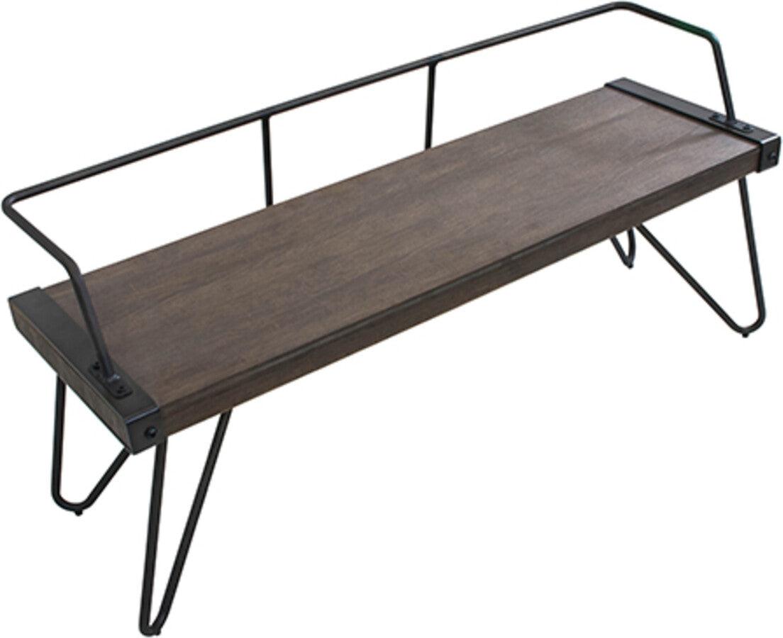 Lumisource Benches - Stefani Industrial Bench in Antique and Walnut