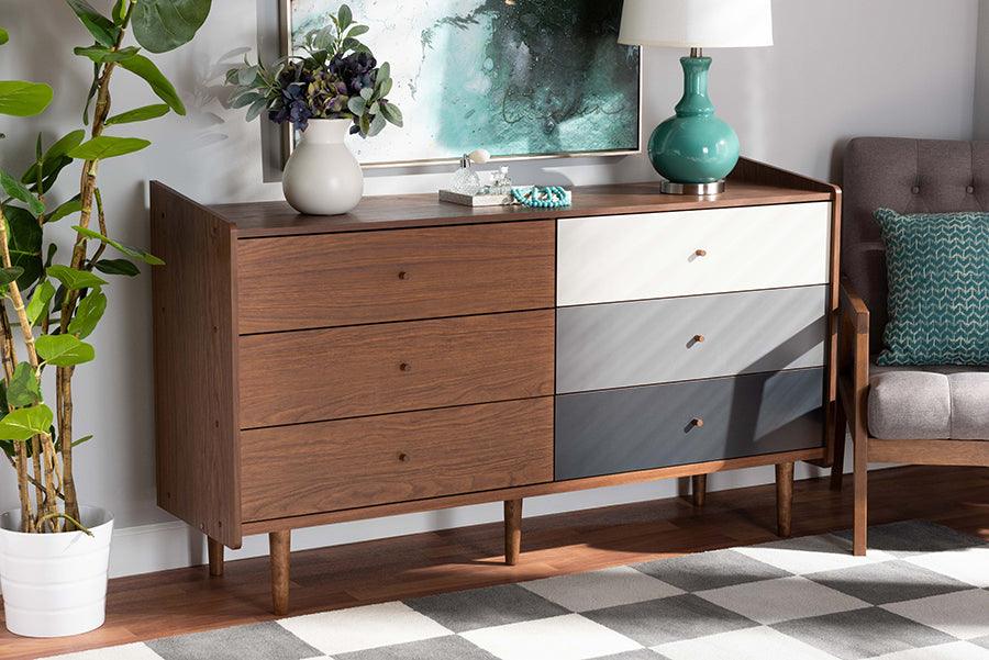 Wholesale Interiors Dressers - Halden Multicolor Walnut Brown and Grey Gradient Finished Wood 6-Drawer Dresser