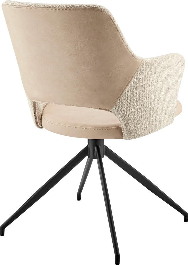 Euro Style Dining Chairs - Darcie Armchair in Ivory Leatherette and Fabric with Black Base