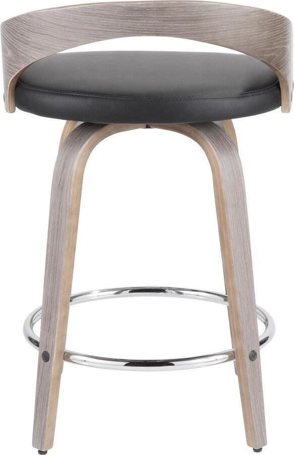Lumisource Barstools - Grotto Mid-Century Modern Counter Stool with Light Grey Wood and Black Faux Leather - Set of 2