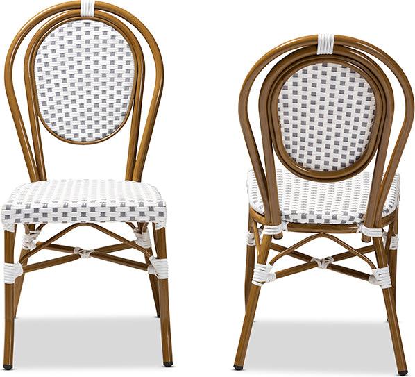 Wholesale Interiors Dining Chairs - Gauthier French Indoor And Outdoor Grey White Bamboo Style Stackable Bistro Dining Chair Set Of 2