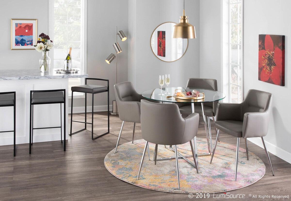 Lumisource Dining Chairs - Andrew Contemporary Dining/Accent Chair in Chrome and Grey Faux Leather - Set of 2