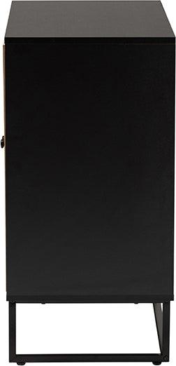 Wholesale Interiors Buffets & Cabinets - Declan Mid-Century Modern Espresso Brown Finished Wood and Natural Rattan 2-Door Storage Cabinet