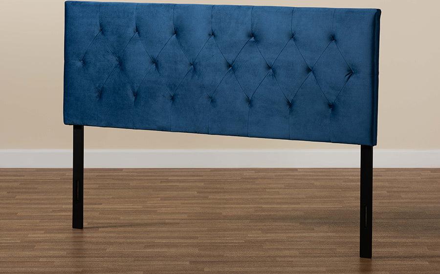 Wholesale Interiors Headboards - Felix Navy Blue Velvet Fabric Upholstered King Size Headboard