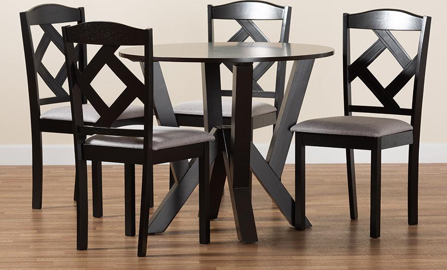Wholesale Interiors Dining Sets - Riona Transitional Grey Fabric and Dark Brown Finished Wood 5-Piece Dining Set