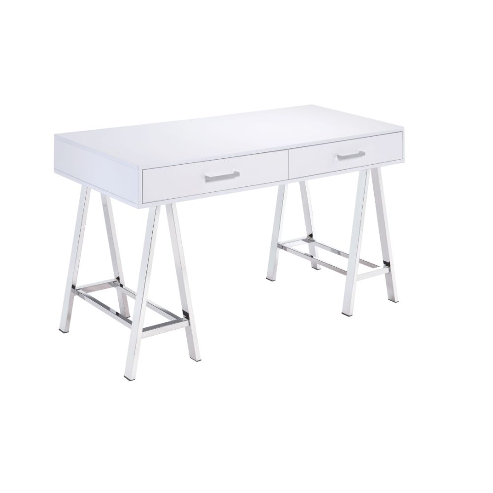ACME Desks - ACME Coleen Desk, White High Gloss & Chrome