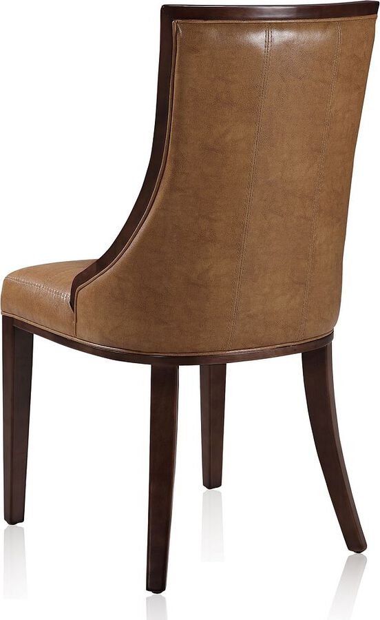 Manhattan Comfort Dining Chairs - Fifth Avenue Saddle and Walnut Faux Leather Dining Chair (Set of Two)