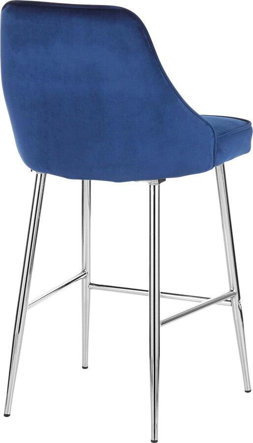 Lumisource Barstools - Marcel Contemporary Counter Stool in Chrome and Navy Blue Velvet - Set of 2