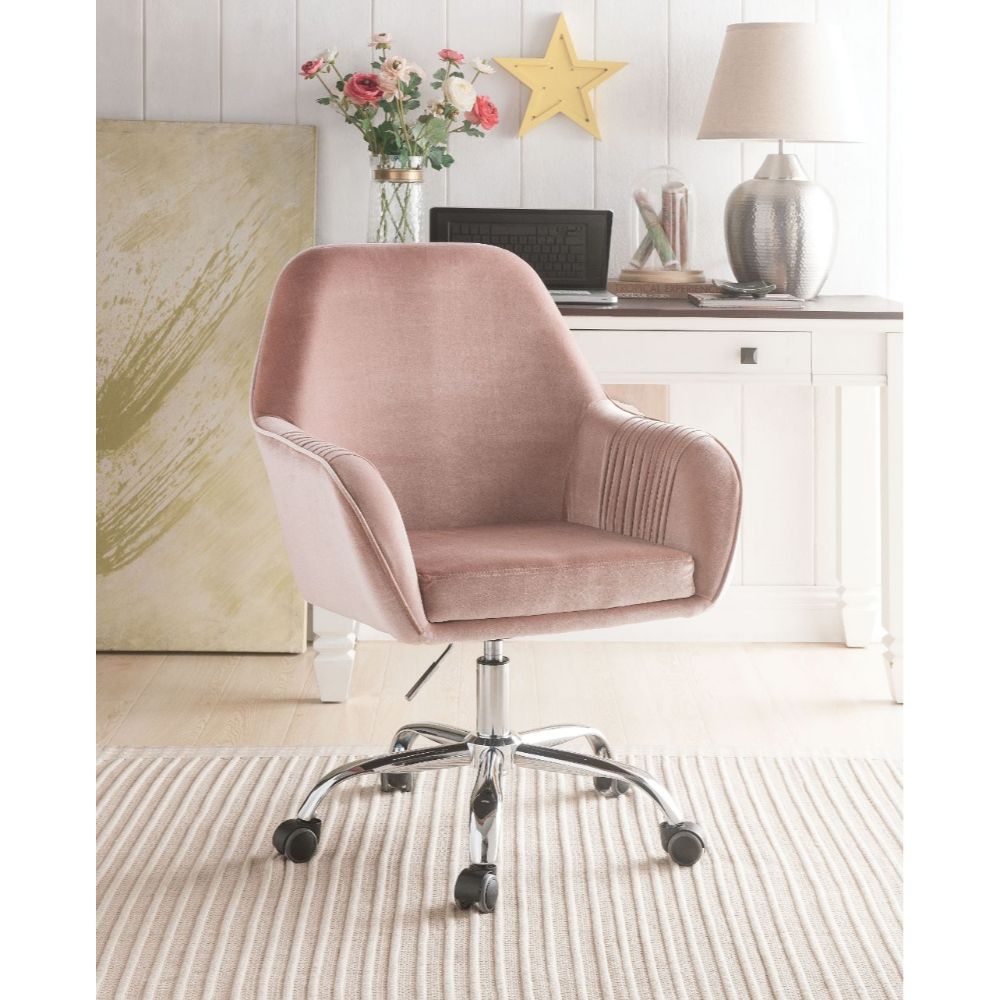 ACME Task Chairs - ACME Eimer Office Chair, Peach Velvet & Chrome