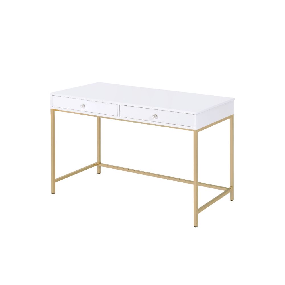 ACME Desks - ACME Ottey Desk, White High Gloss & Gold