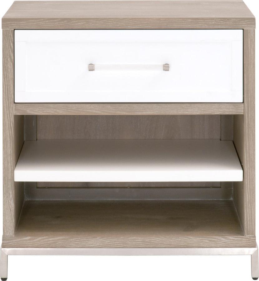 Essentials For Living Nightstands & Side Tables - Wrenn 1-Drawer Nightstand Natural Gray Acacia, Matte White, Brushed Stainless Steel