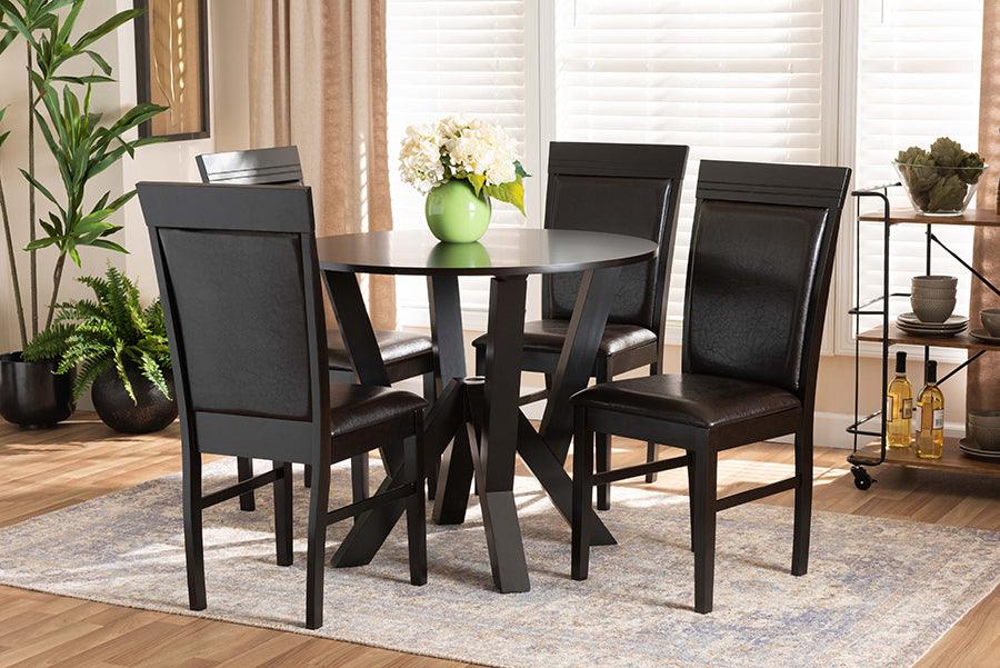 Wholesale Interiors Dining Sets - Nada Dark Brown Faux Leather Upholstered and Dark Brown Finished Wood 5-Piece Dining Set