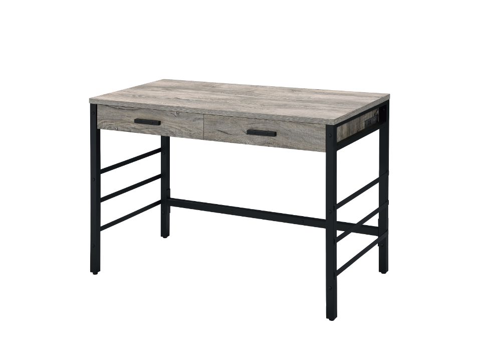 ACME Desks - ACME Disho Built-in USB Port Writing Desk, Light Weathered Oak & Black Finish