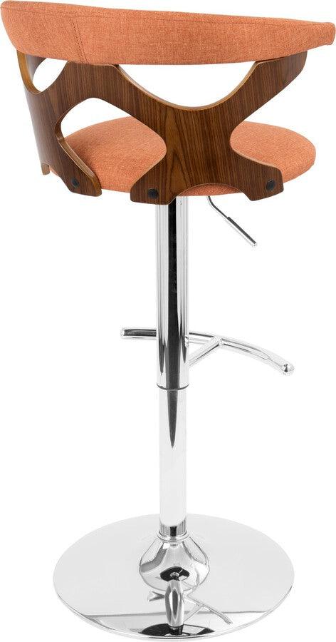 Lumisource Barstools - Gardenia Adjustable Barstool With Swivel In Chrome, Walnut Wood & Orange Fabric (Set of 2)