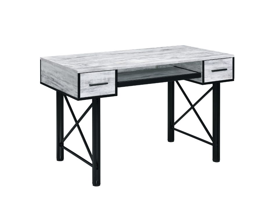 ACME Desks - ACME Settea Computer Desk, Antique White & Black Finish