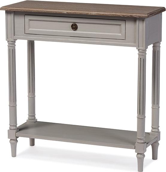 Wholesale Interiors Consoles - Edouard French White Wash Distressed Wood And Grey Two-Tone 1-Drawer Console Table