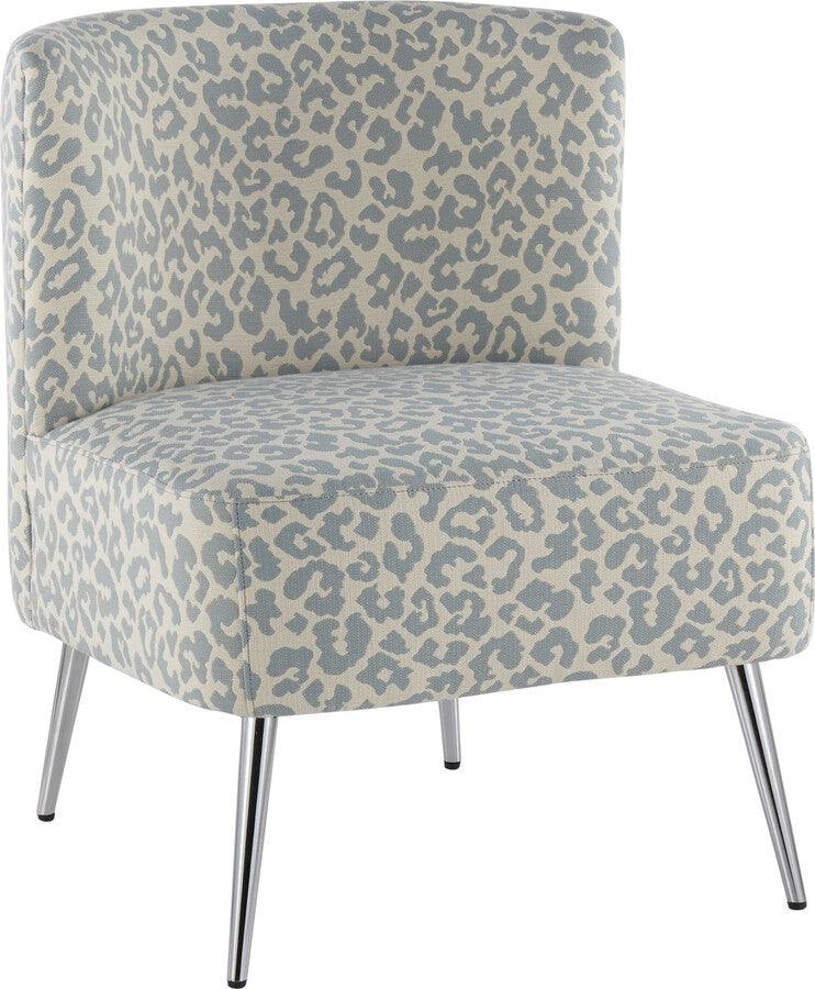 Lumisource Accent Chairs - Fran Slipper Chair 30.5" Chrome & Blue Leopard Fabric