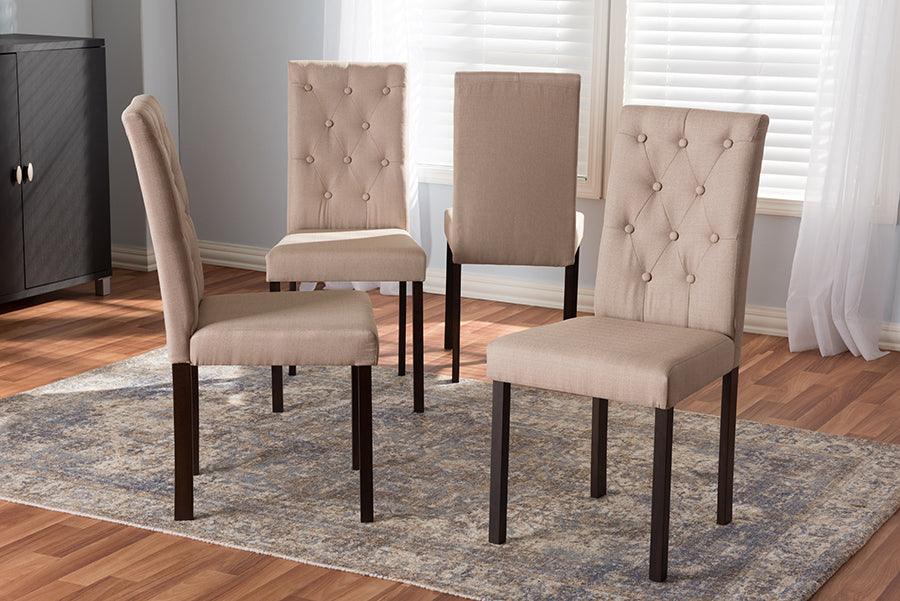 Wholesale Interiors Dining Chairs - Gardner Contemporary Dark Brown Beige Fabric Upholstered Dining Chair (Set of 4)