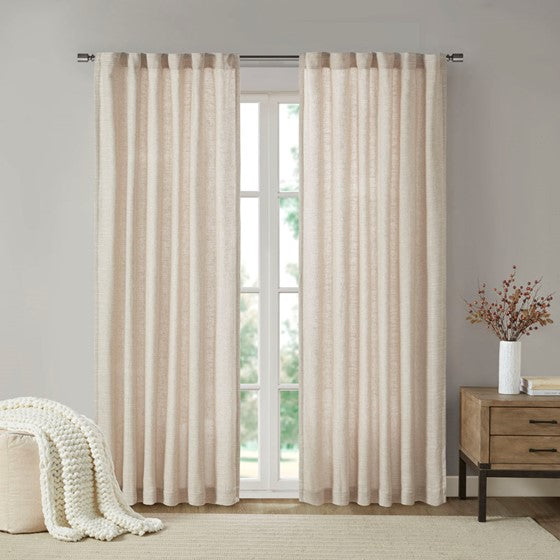 Olliix.com Curtains - Faux Linen Rod Pocket and Back Tab Fleece Lined Curtain Panel Natural