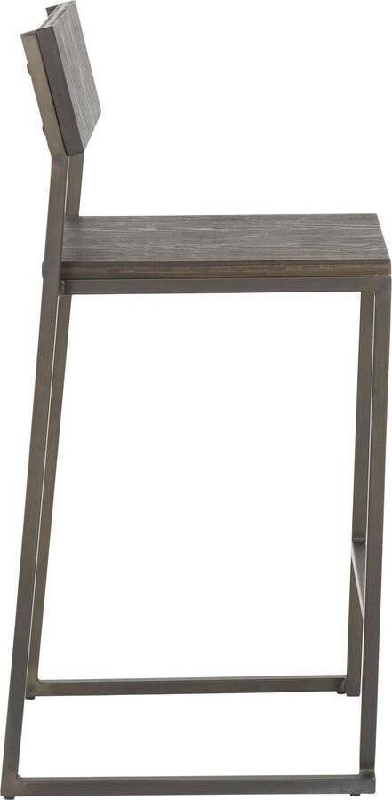 Lumisource Barstools - Industrial Fuji Counter Stool In Antique Metal & Espresso Wood-Pressed Grain Bamboo (Set of 2)