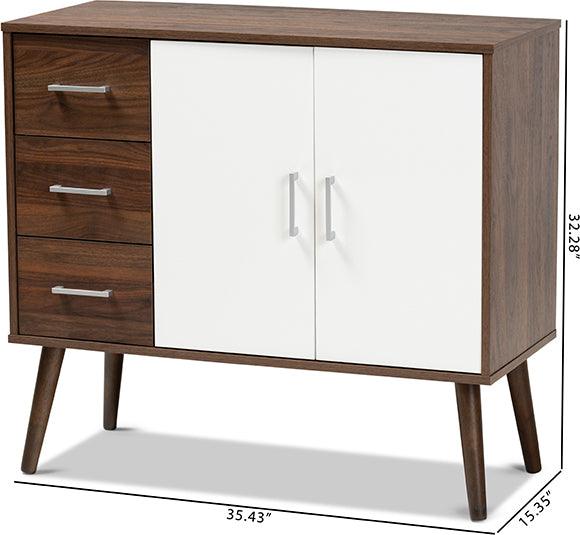 Wholesale Interiors Buffets & Cabinets - Leena Mid-Century Modern Two-Tone White and Walnut Brown Finished Wood 3-Drawer Sideboard Buffet