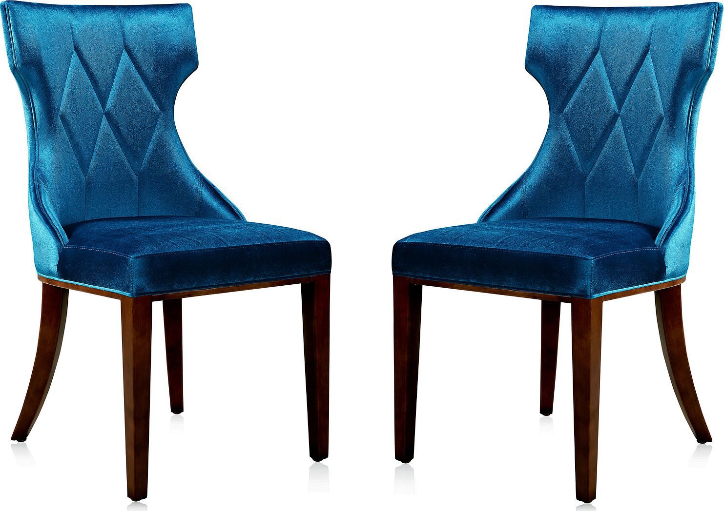 Manhattan Comfort Dining Chairs - Reine Cobalt Blue & Walnut Velvet Dining Chair (Set of Two)