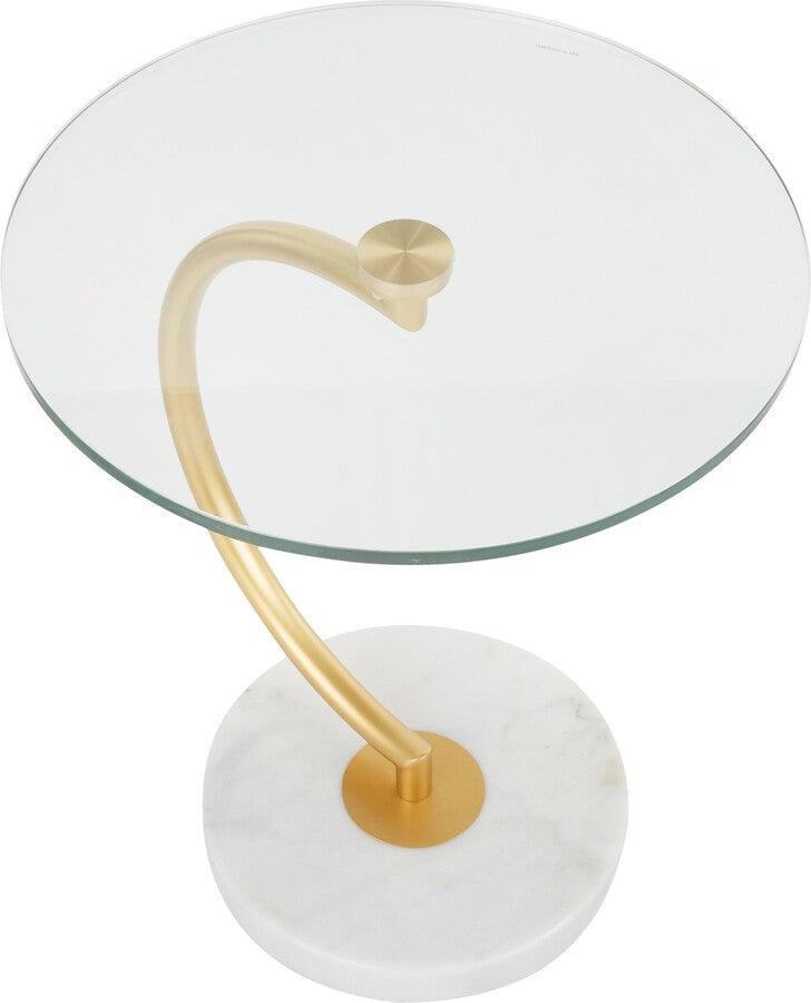 Lumisource Side & End Tables - C End Contemporary Table in White Marble, Gold Metal and Clear Glass
