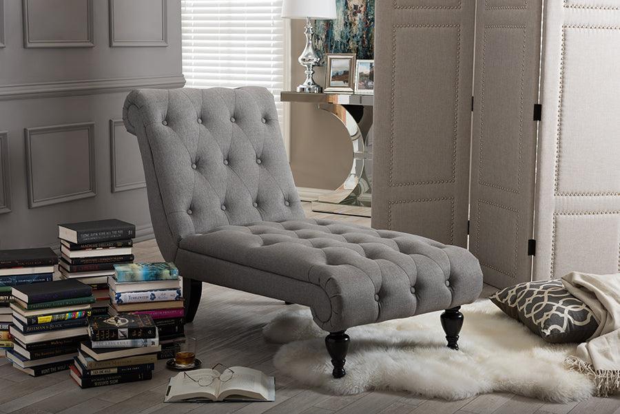 Wholesale Interiors Sleepers & Futons - Layla Mid-Century Retro Modern Grey Fabric Upholstered Button-Tufted Chaise Lounge