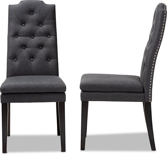 Wholesale Interiors Dining Chairs - Dylin Contemporary Charcoal Fabric Button Tufted Wood Dining Chair (Set of 2)