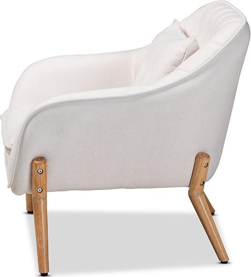 Wholesale Interiors Accent Chairs - Valentina Beige Velvet Fabric Upholstered and Natural Wood Finished Armchair