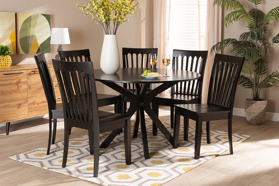 Wholesale Interiors Dining Sets - Zora Dark Brown Finished Wood 7-Piece Dining Set