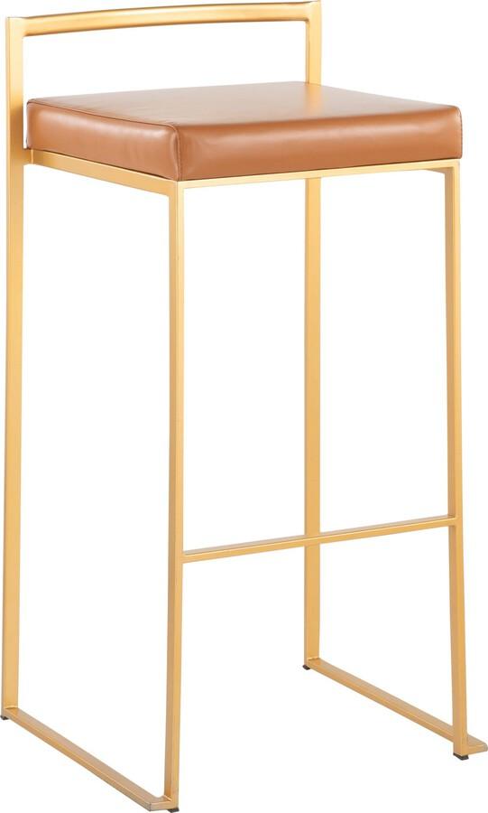 Lumisource Barstools - Fuji Contemporary Barstool in Gold with Camel Faux Leather - Set of 2