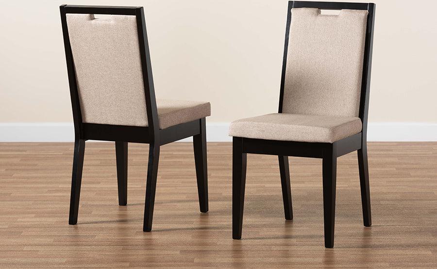 Wholesale Interiors Dining Chairs - Octavia Sand Fabric Upholstered and Dark Brown Finished Wood 2-Piece Dining Chair Set