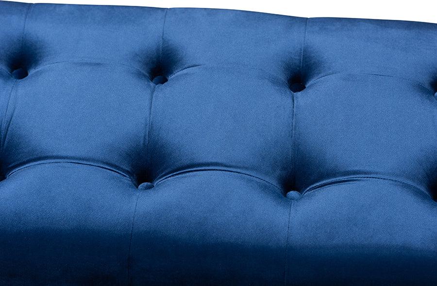 Wholesale Interiors Benches - Perret Royal Blue Velvet Fabric Upholstered Espresso Finished Wood Bench