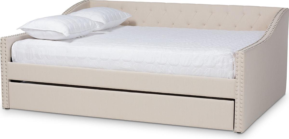 Wholesale Interiors Daybeds - Haylie Beige Full Size Daybed with Roll-Out Trundle Bed