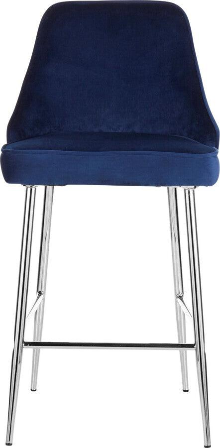 Lumisource Barstools - Marcel Contemporary Counter Stool in Chrome and Navy Blue Velvet - Set of 2