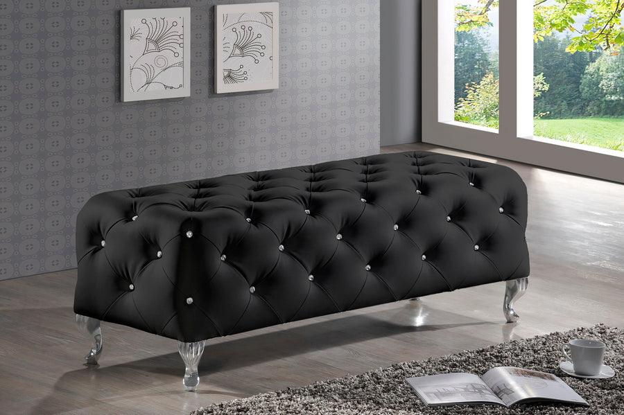 Wholesale Interiors Benches - Stella Crystal Tufted Black Leather Modern Bench