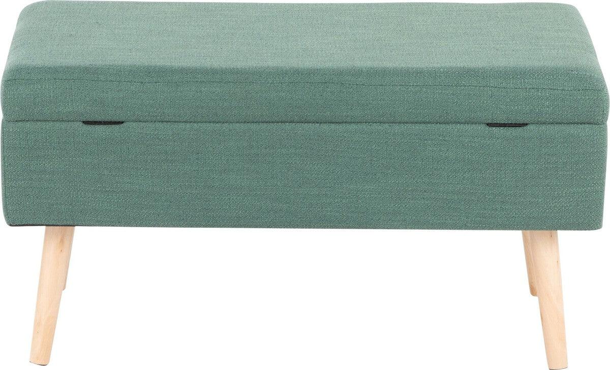 Lumisource Benches - Storage Contemporary Bench in Natural Wood and Green Fabric