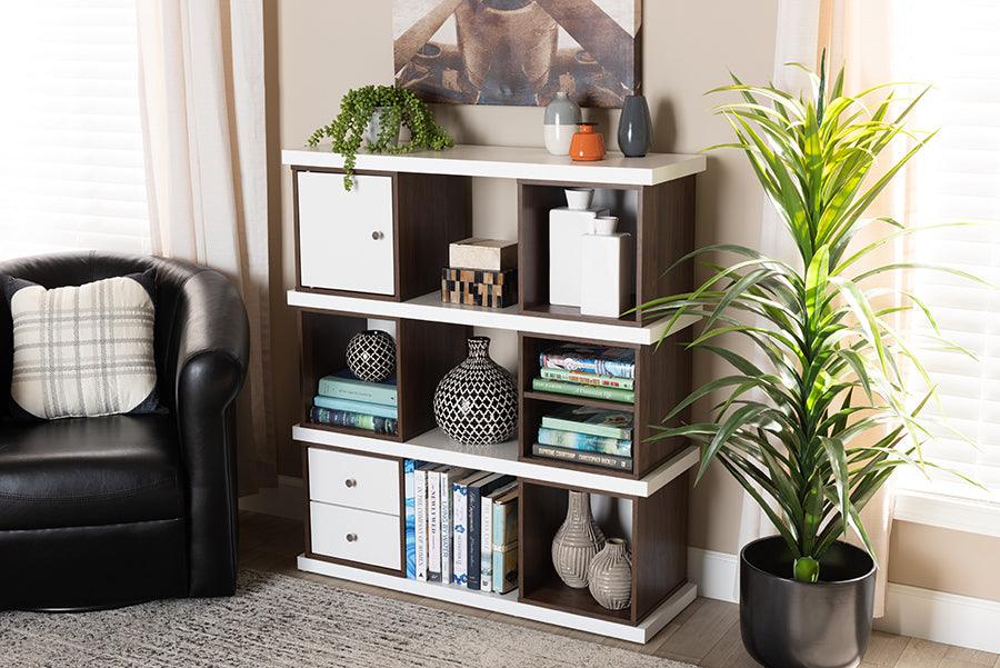 Wholesale Interiors Bookcases & Display Units - Rune Two-Tone Finished 2-Drawer Bookcase White & Walnut Brown