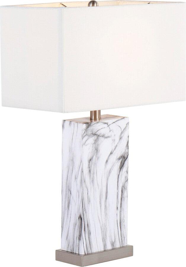 Lumisource Table Lamps - Cory Contemporary Table Lamp In White Marble & Stainless Steel With White Linen Shade
