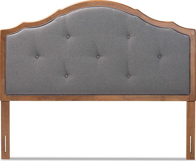 Wholesale Interiors Headboards - Gala Dark Grey Fabric Upholstered and Walnut Brown Finished Wood Queen Size Arched Headboard