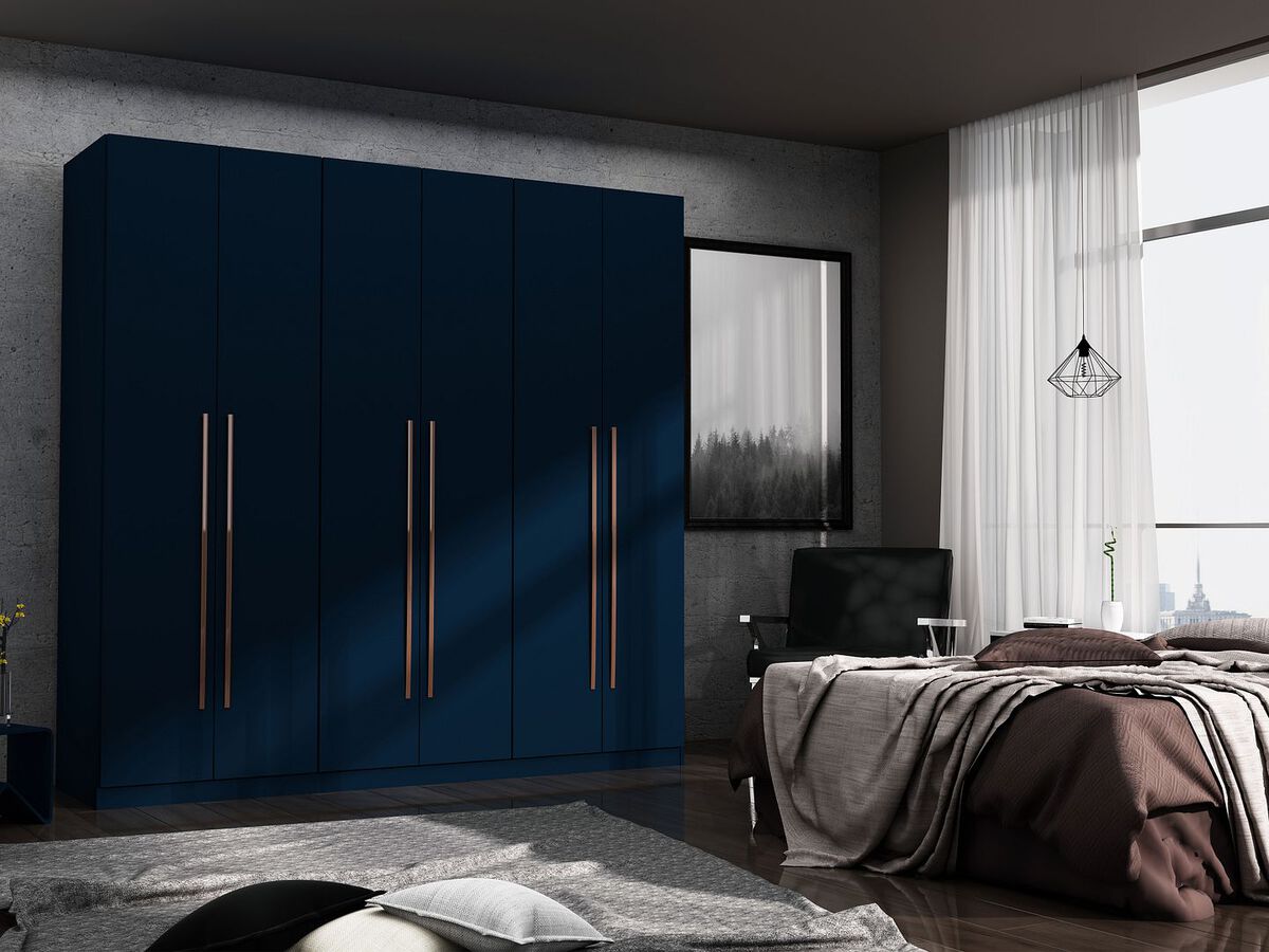 Manhattan Comfort Cabinets & Wardrobes - Gramercy Modern Freestanding Wardrobe Armoire Closet in Tatiana Midnight Blue