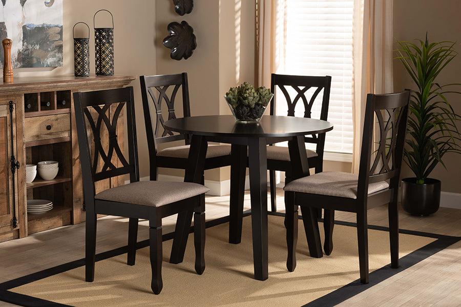 Wholesale Interiors Dining Sets - Millie Sand Fabric Upholstered and Dark Brown Finished Wood 5-Piece Dining Set