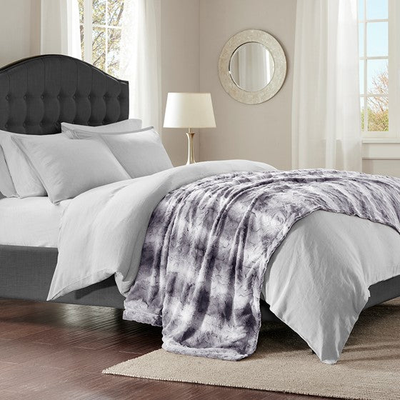 Olliix.com Pillows & Throws - Faux Fur Oversized Bed Throw Grey