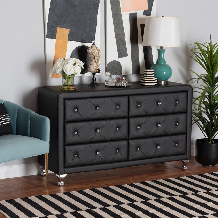 Wholesale Interiors Dressers - Luminescence Black Faux Leather Upholstered Dresser