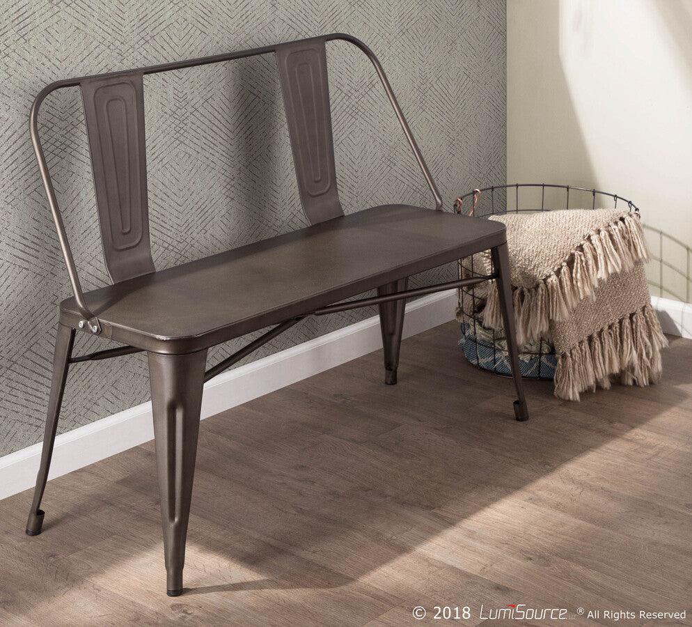 Lumisource Benches - Oregon Industrial Metal Dining/Entryway Bench with Antique Finish