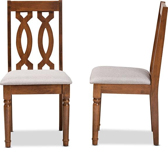 Wholesale Interiors Dining Chairs - Cherese Grey Fabric Upholstered and Walnut Brown Finished Wood 2-Piece Dining Chair Set