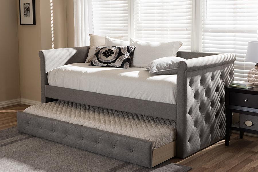 Wholesale Interiors Daybeds - Alena Modern and Contemporary Light Grey Fabric Daybed with Trundle