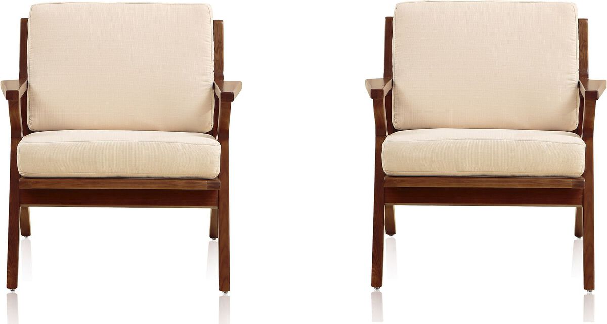 Manhattan Comfort Accent Chairs - Martelle Cream and Amber Twill Weave Accent Chair (Set of 2)